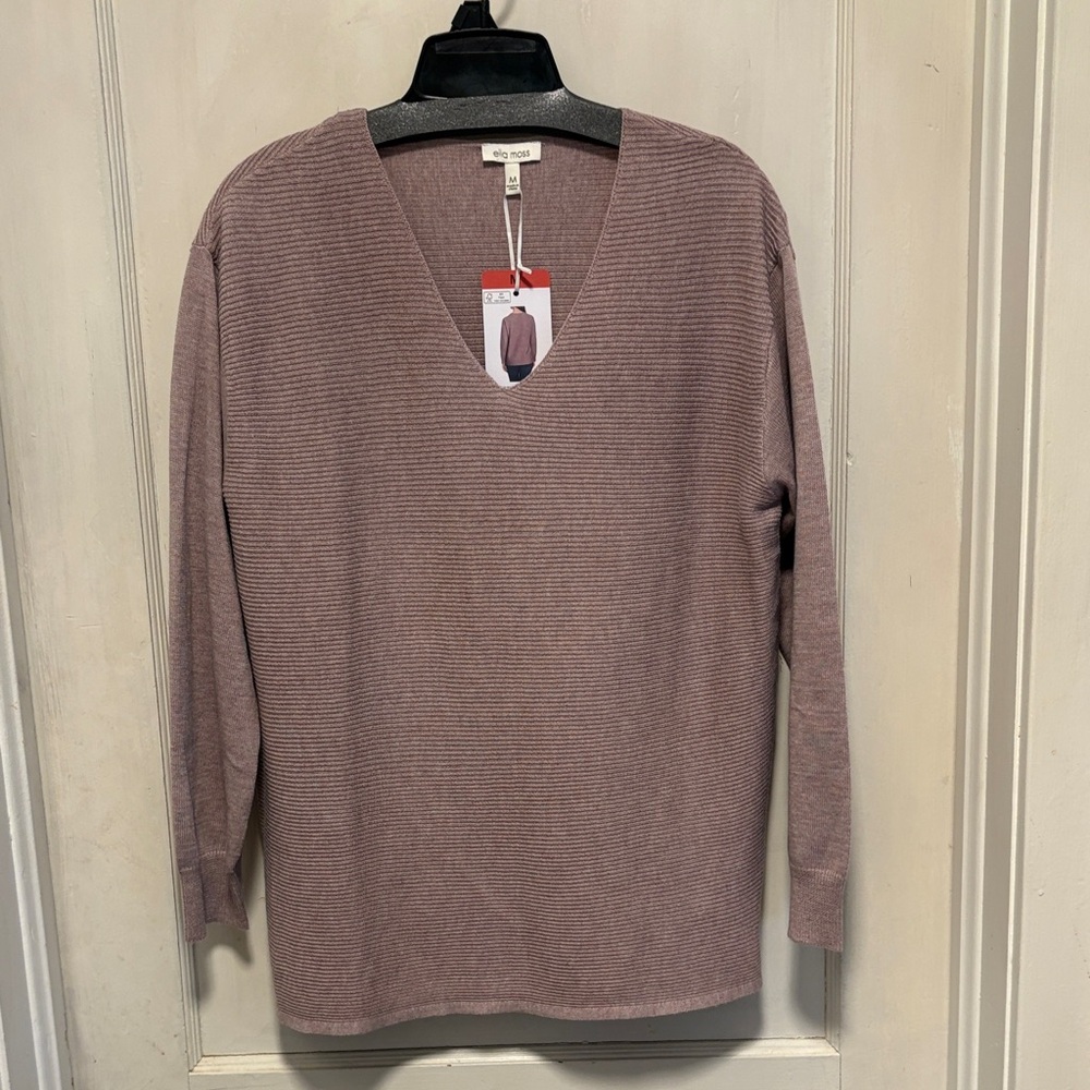 Ella Moss Pale Purple V-Neck Ribbed Sweater Brand New Medium